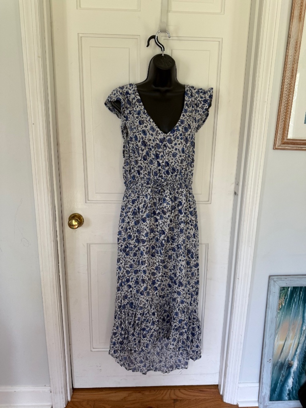Lucky Brand Medium Floral Blue and White Midi Dress